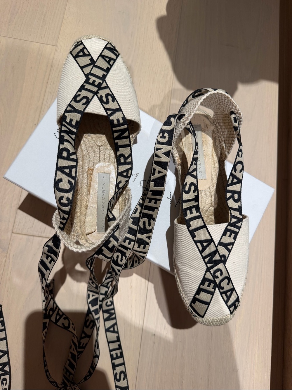 Stella McCartney Beige Canvas Espadrille Lace-Up Flats